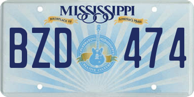 MS license plate BZD474