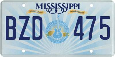 MS license plate BZD475
