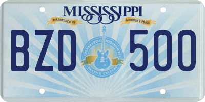 MS license plate BZD500