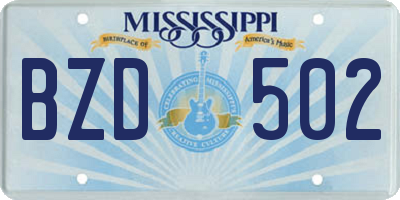 MS license plate BZD502