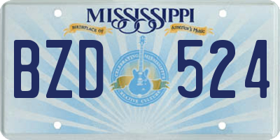 MS license plate BZD524
