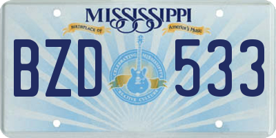 MS license plate BZD533