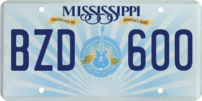 MS license plate BZD600
