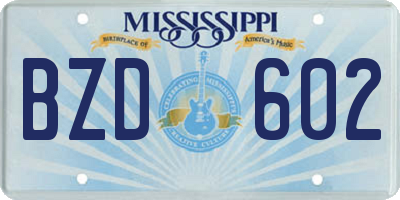 MS license plate BZD602