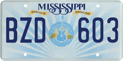 MS license plate BZD603