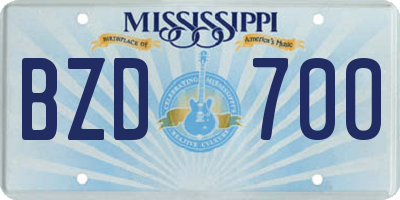 MS license plate BZD700