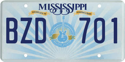 MS license plate BZD701