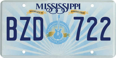 MS license plate BZD722