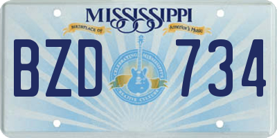 MS license plate BZD734
