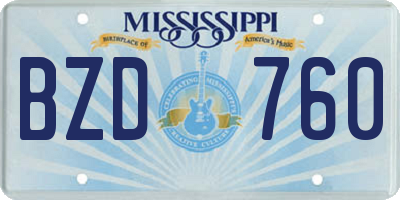MS license plate BZD760