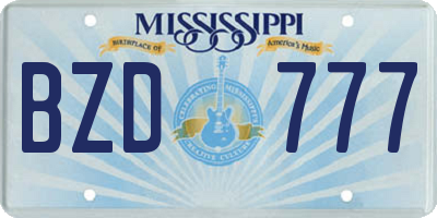 MS license plate BZD777
