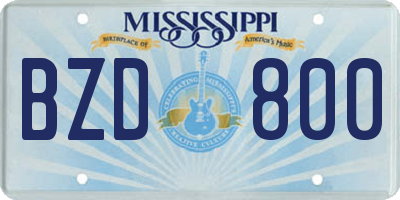 MS license plate BZD800