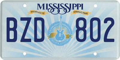 MS license plate BZD802