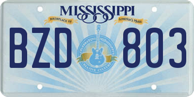 MS license plate BZD803