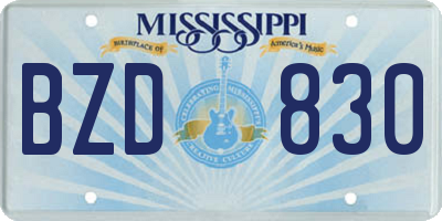 MS license plate BZD830