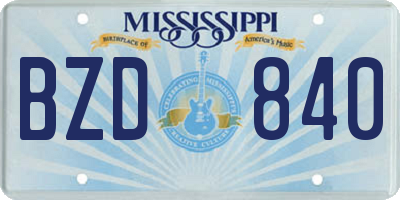 MS license plate BZD840