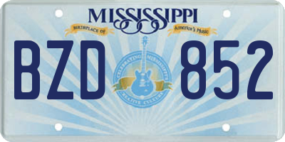 MS license plate BZD852