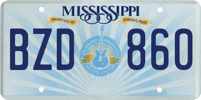 MS license plate BZD860