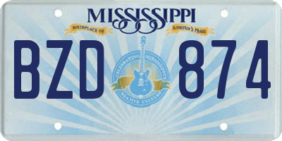 MS license plate BZD874