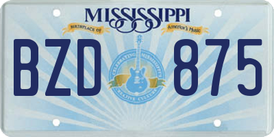 MS license plate BZD875