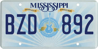 MS license plate BZD892