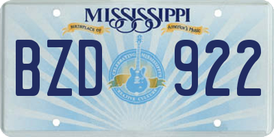 MS license plate BZD922