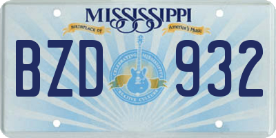 MS license plate BZD932