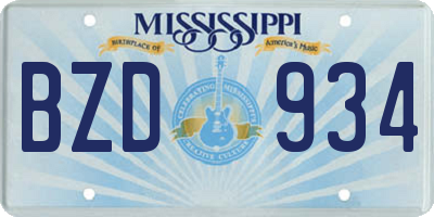 MS license plate BZD934