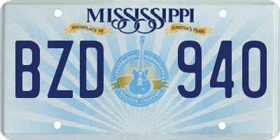 MS license plate BZD940