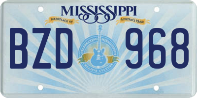 MS license plate BZD968