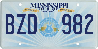 MS license plate BZD982