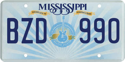 MS license plate BZD990