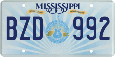 MS license plate BZD992
