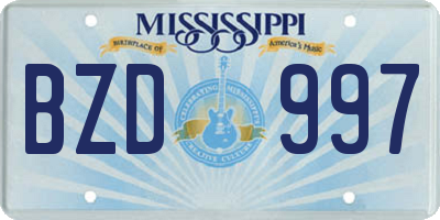 MS license plate BZD997