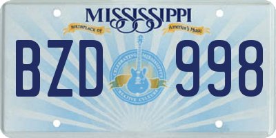 MS license plate BZD998