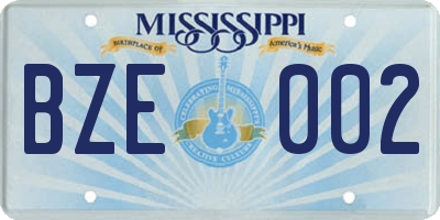 MS license plate BZE002