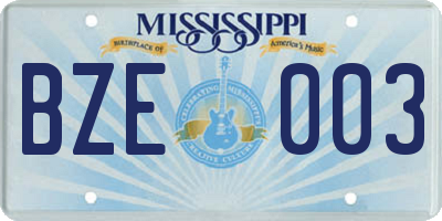 MS license plate BZE003