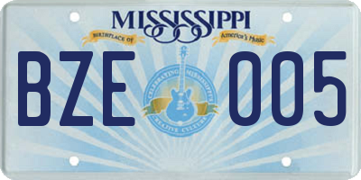 MS license plate BZE005