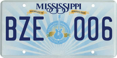 MS license plate BZE006
