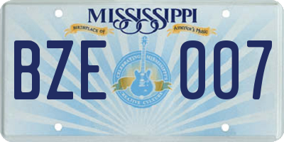 MS license plate BZE007