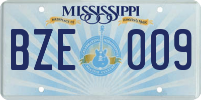MS license plate BZE009