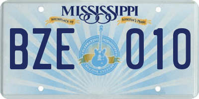 MS license plate BZE010