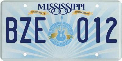 MS license plate BZE012
