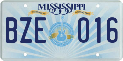 MS license plate BZE016