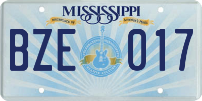 MS license plate BZE017