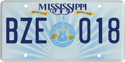 MS license plate BZE018