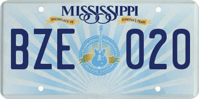 MS license plate BZE020