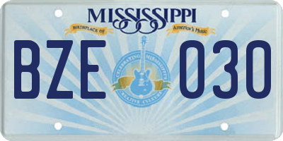 MS license plate BZE030