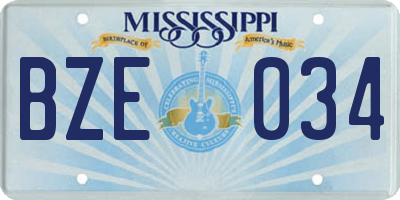 MS license plate BZE034