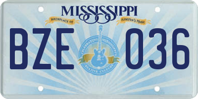MS license plate BZE036